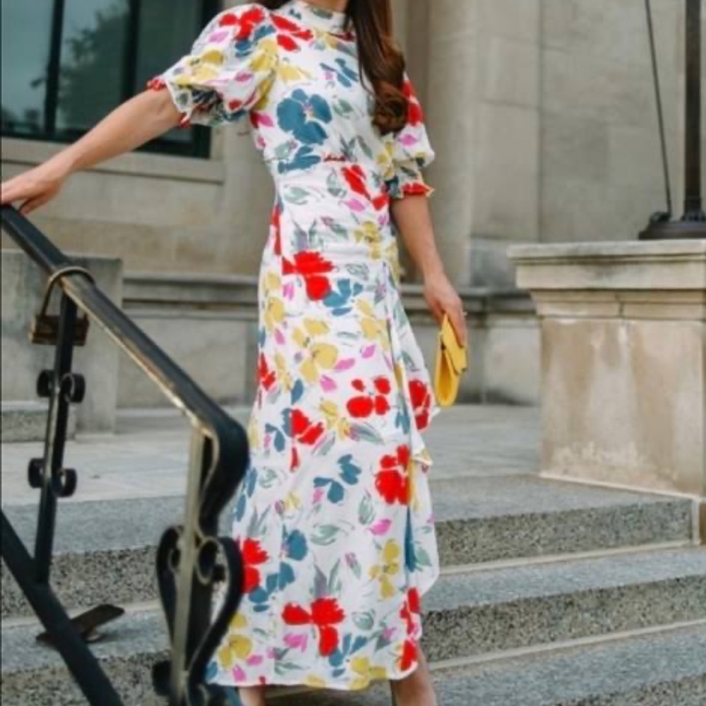RIXO for Target Abstract Floral Maxi Dress Ruffle Hem Front Slit Women’s Size 6